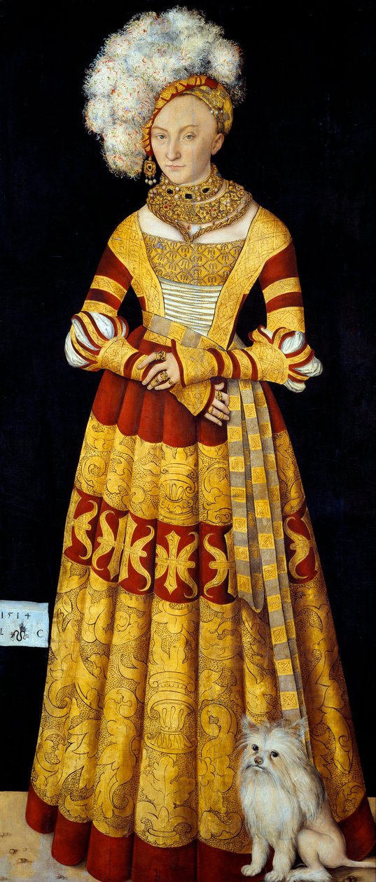 Portrét Catherine de Mecklenburg (Mecklebourg) (1487-1561) "" Obraz Lucase Cranacha starověkého (1472-1553) 1514 Rozm. 184 x 83 cm (po panelu) Drážďanské státní umělecké sbírky od Lucas the Elder Cranach