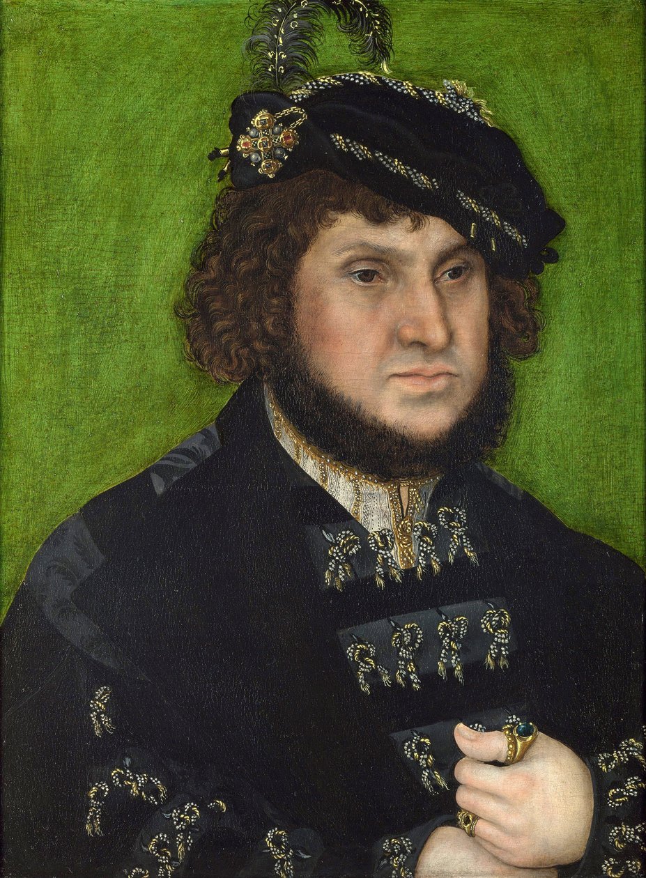 Portrét Jana Saského (Portrét Jana Saského). John Frederic Saský, známý jako velkorysý, velký kurfiřt a hrabě Palatine a ochránce Martina Luthera (1483-1546). Obraz Lucase Cranacha staršího (1472-1553), olej na dřevě od Lucas the Elder Cranach