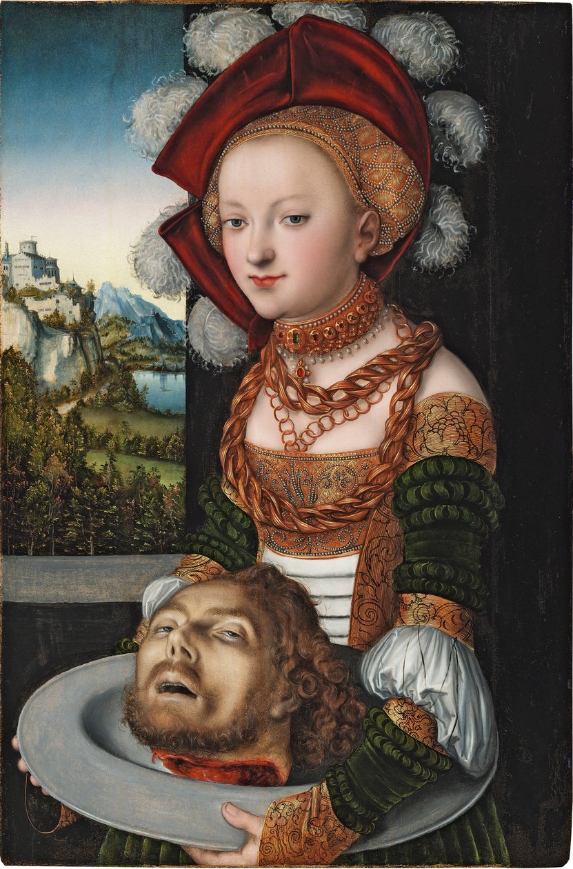 Salome avec la tete de Saint Jean Baptiste - Salome s hlavou svatého Jana Křtitele, Cranach, Lucas, starší (1472-1553). Olej na dřevě, c. 1527-1530. Rozměr: 88,4 x 58,3 cm. Szepmuveszeti Muzeum, Budapešť od Lucas the Elder Cranach