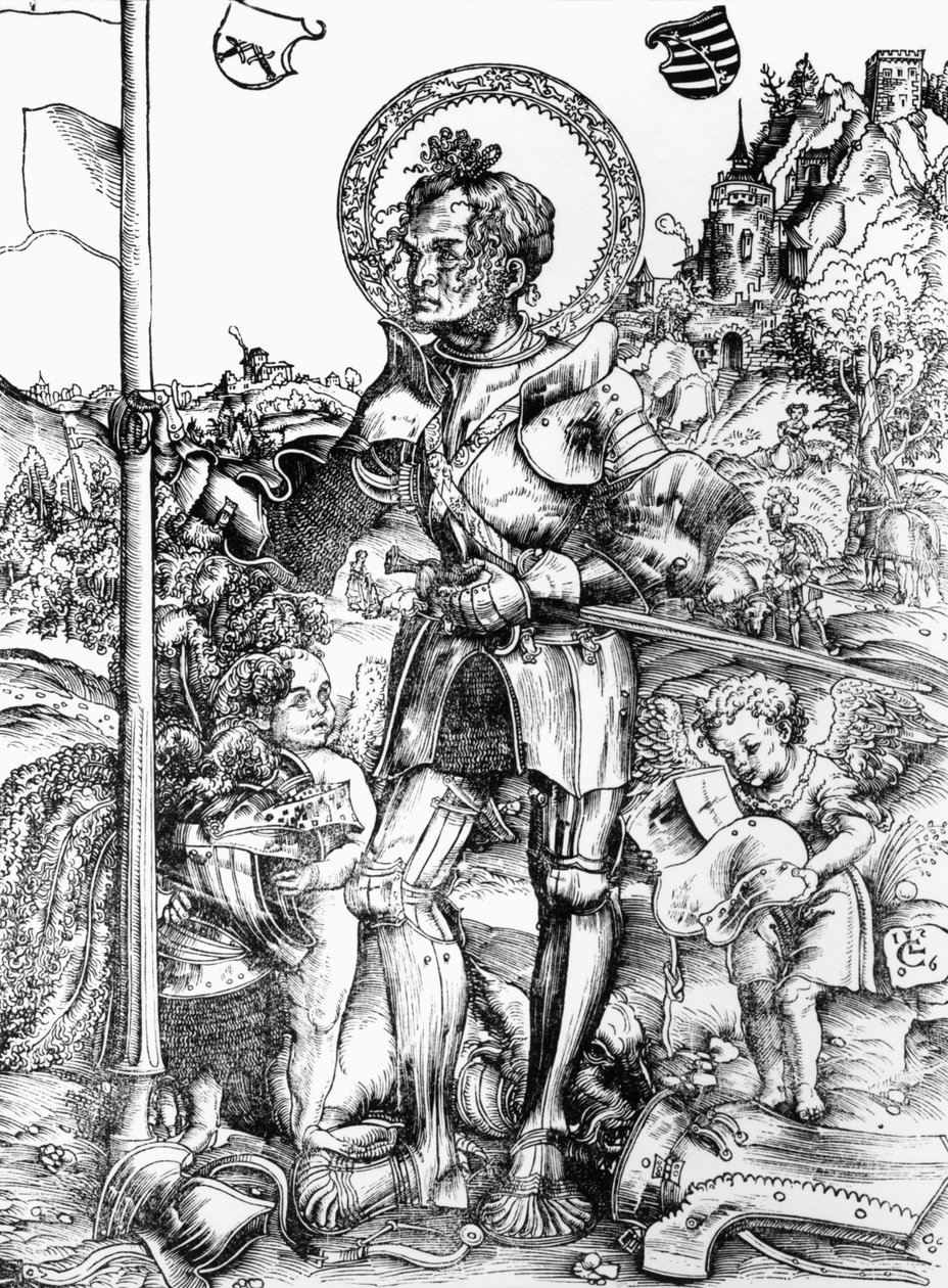 St. George (dřevořez) (č/b foto) od Lucas the Elder Cranach