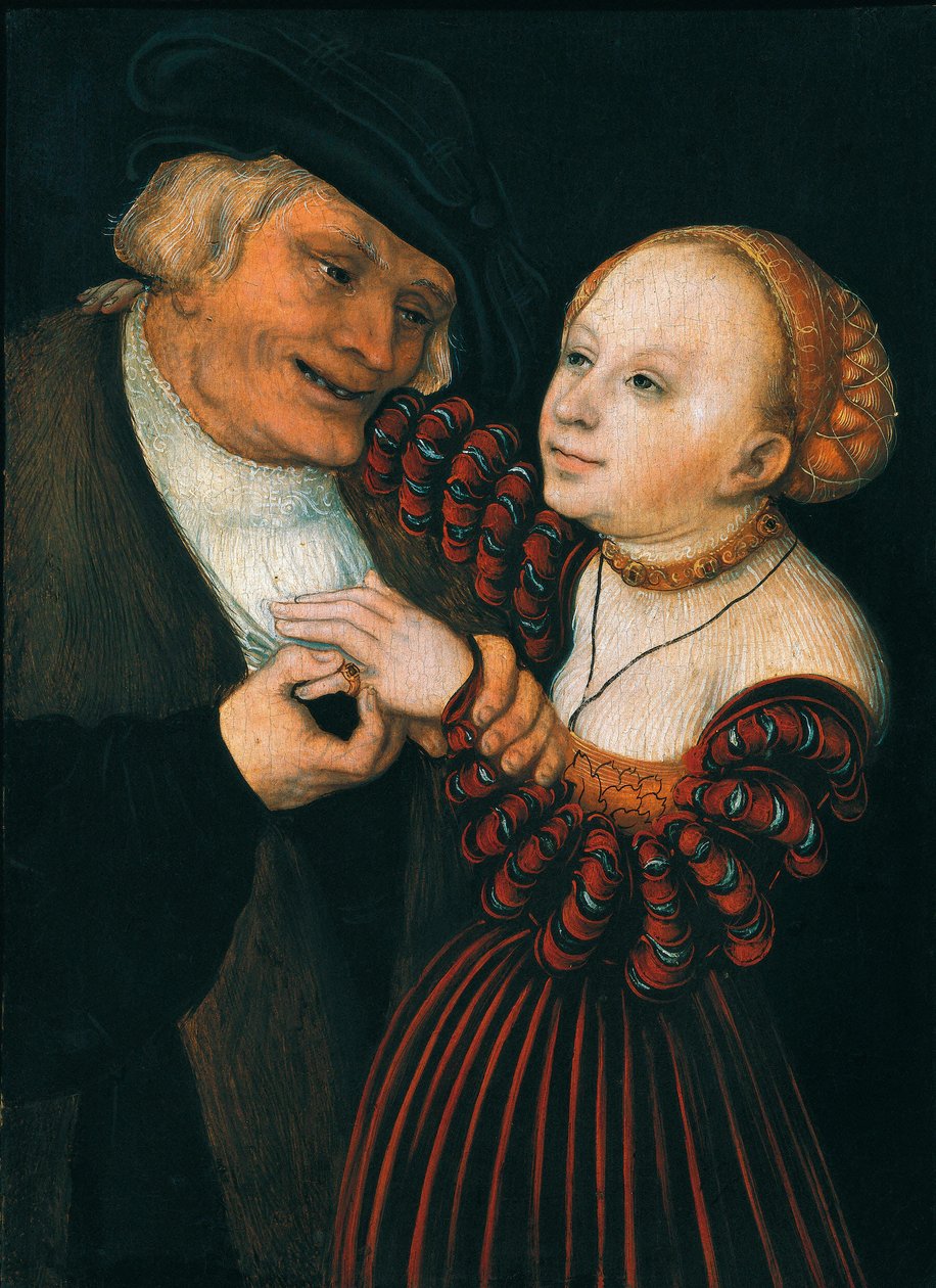 Stařec a mladá žena (Der Alte und das Madchen), kolem 1530 (olej na plátně) od Lucas the Elder Cranach