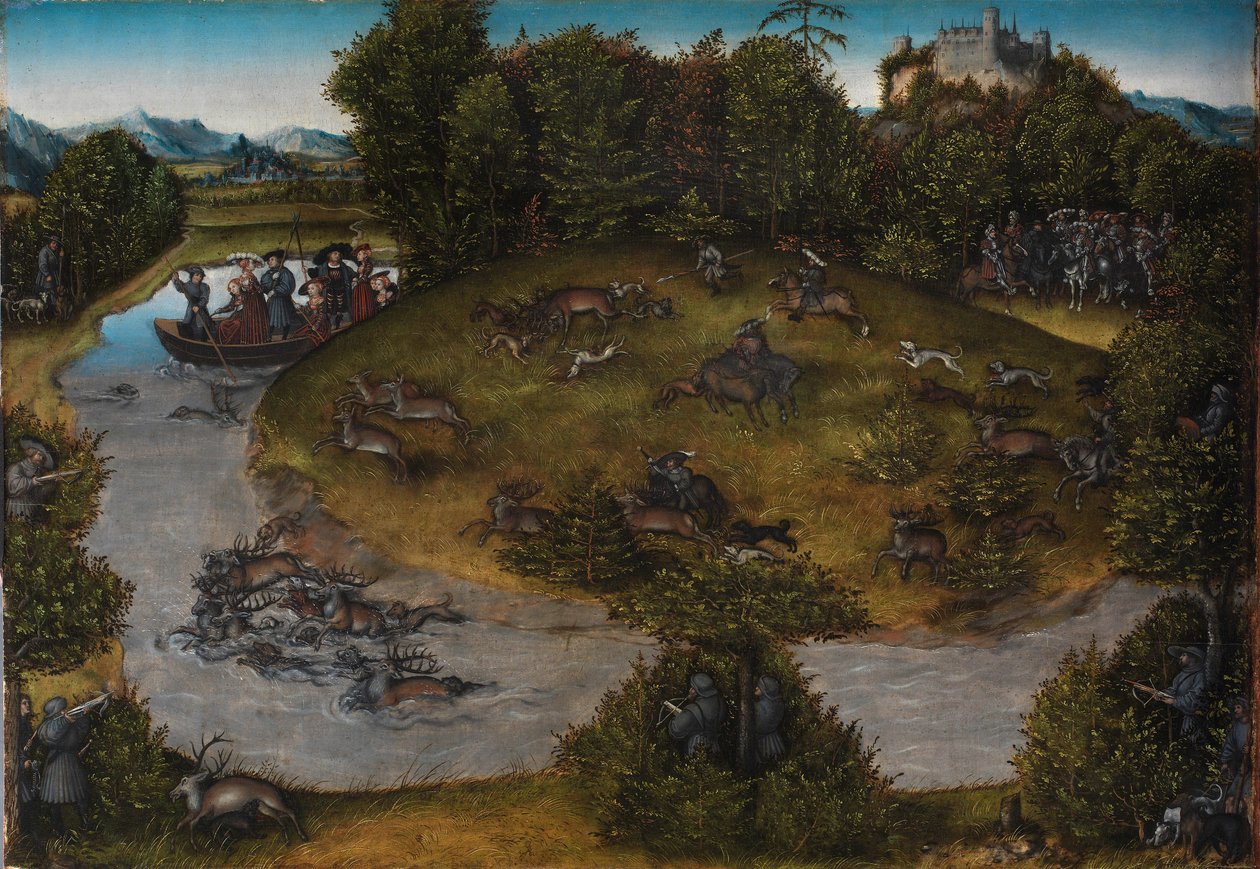 Hon na jelena voliče Fredericka Moudrého, kolem roku 1530 (olej na panelu) od Lucas the Elder Cranach