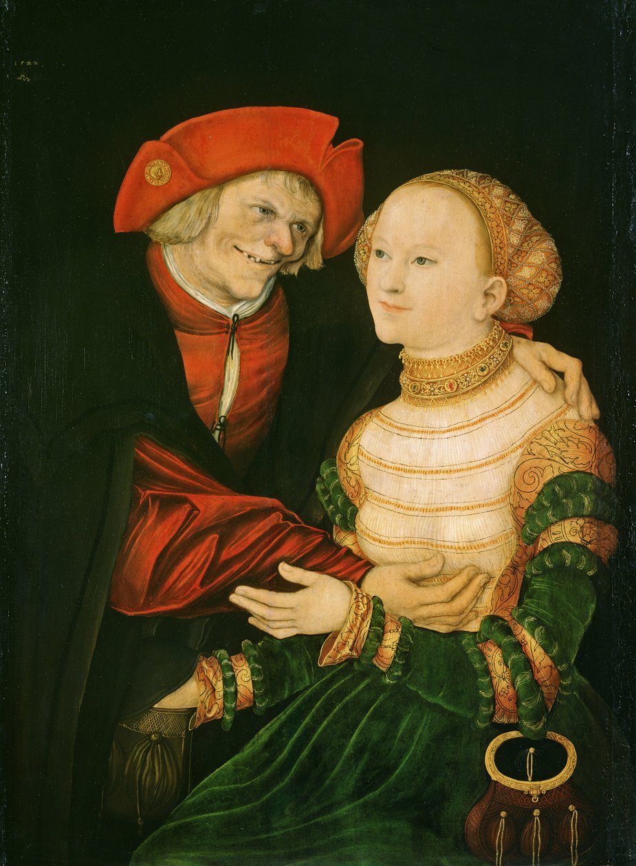Nerovný pár - Peinture de Lucas Cranach starší (1472-1553) - 1522 - Olej na dřevě - 84,5x63 - Muzeum Szepmuveszeti, Budapešť od Lucas the Elder Cranach