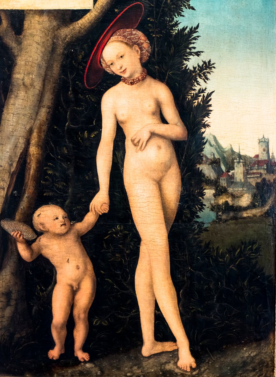 Venuše a Amor kradoucí med, detail od Lucas the Elder Cranach
