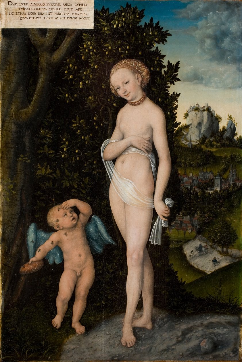 Venuše s Amorem krade med od Lucas the Elder Cranach