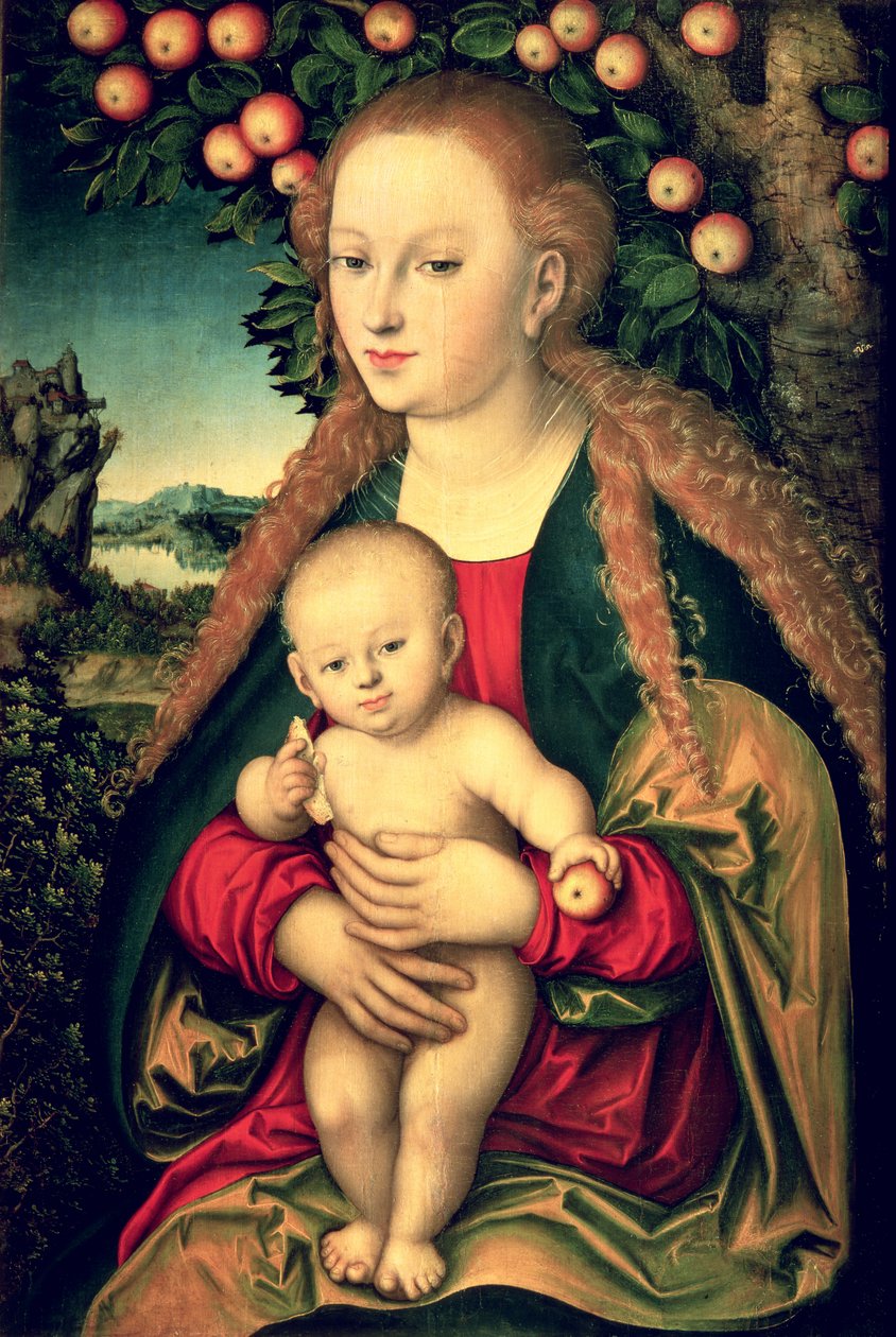 Panna a dítě pod jabloní od Lucas the Elder Cranach