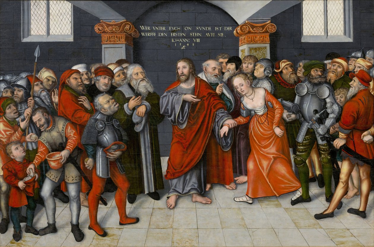 Kristus a žena přistižená v cizoložství od Lucas the Younger Cranach