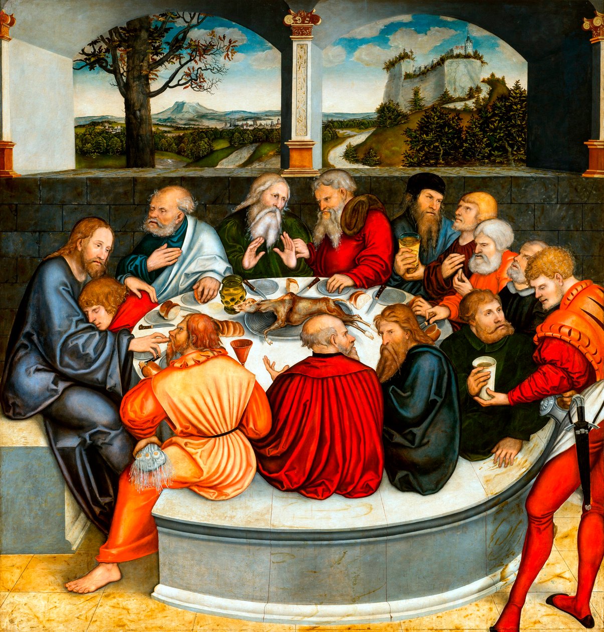 Poslední večeře (s Lutherem mezi apoštoly). Reformační oltář par Cranach, Lucas, mladší (1515-1586) od Lucas the Younger Cranach