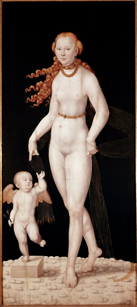 Obraz Venuše a Amor od Lucase Cranacha mladého (1515-1586) cca 1540. Ztlumit. 196 x 89 cm Mnichov, Alte Pinakothek od Lucas the Younger Cranach