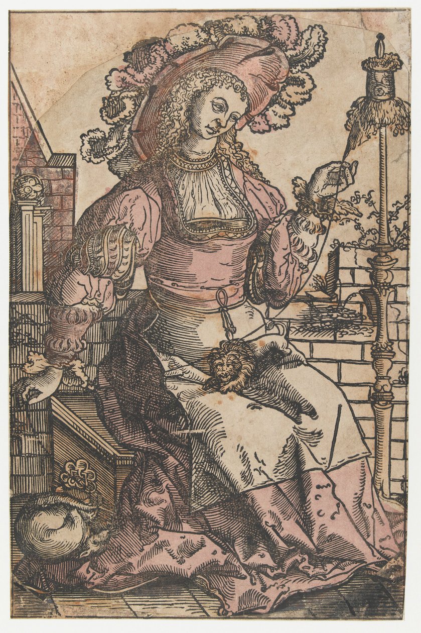předení žena od Lucas van Leyden (attributed to)
