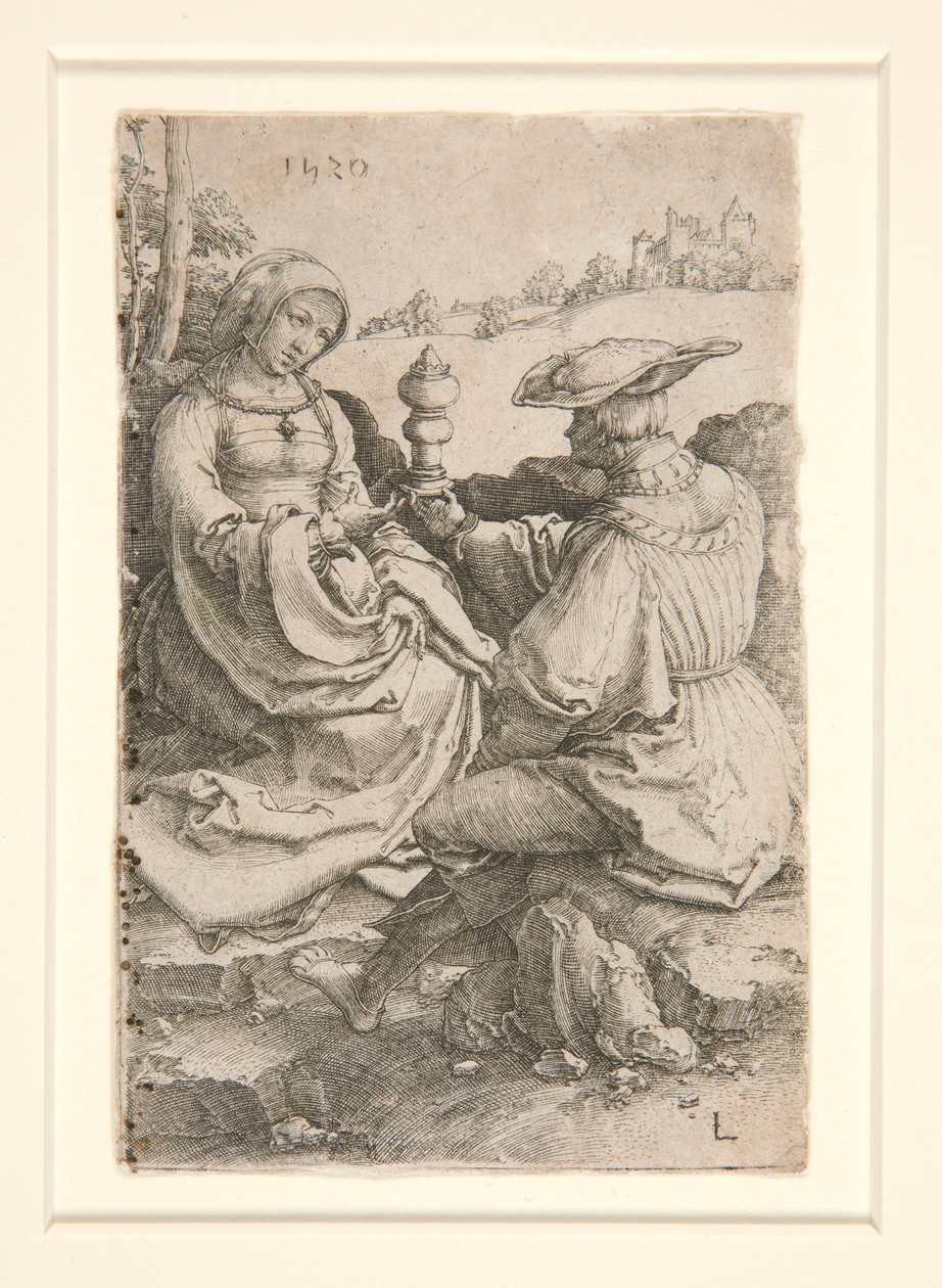 Šlechtic a dáma sedící v krajině od Lucas van Leyden