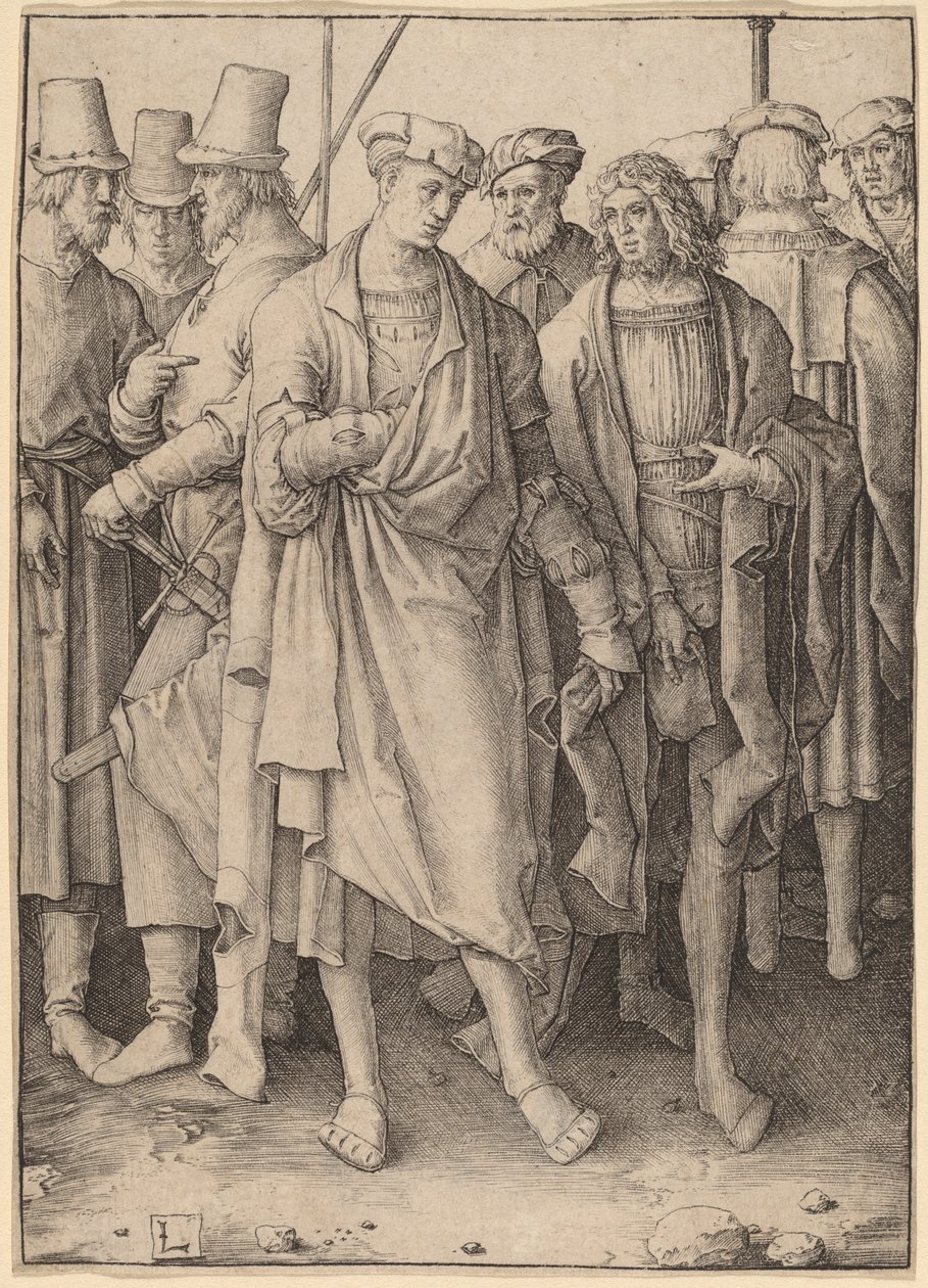 Mladý muž s osmi ozbrojenými muži od Lucas van Leyden