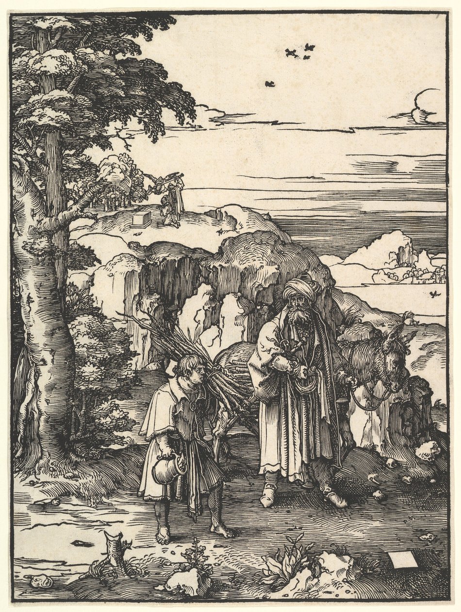 Abraham jde obětovat Izáka, 1517-19. od Lucas van Leyden