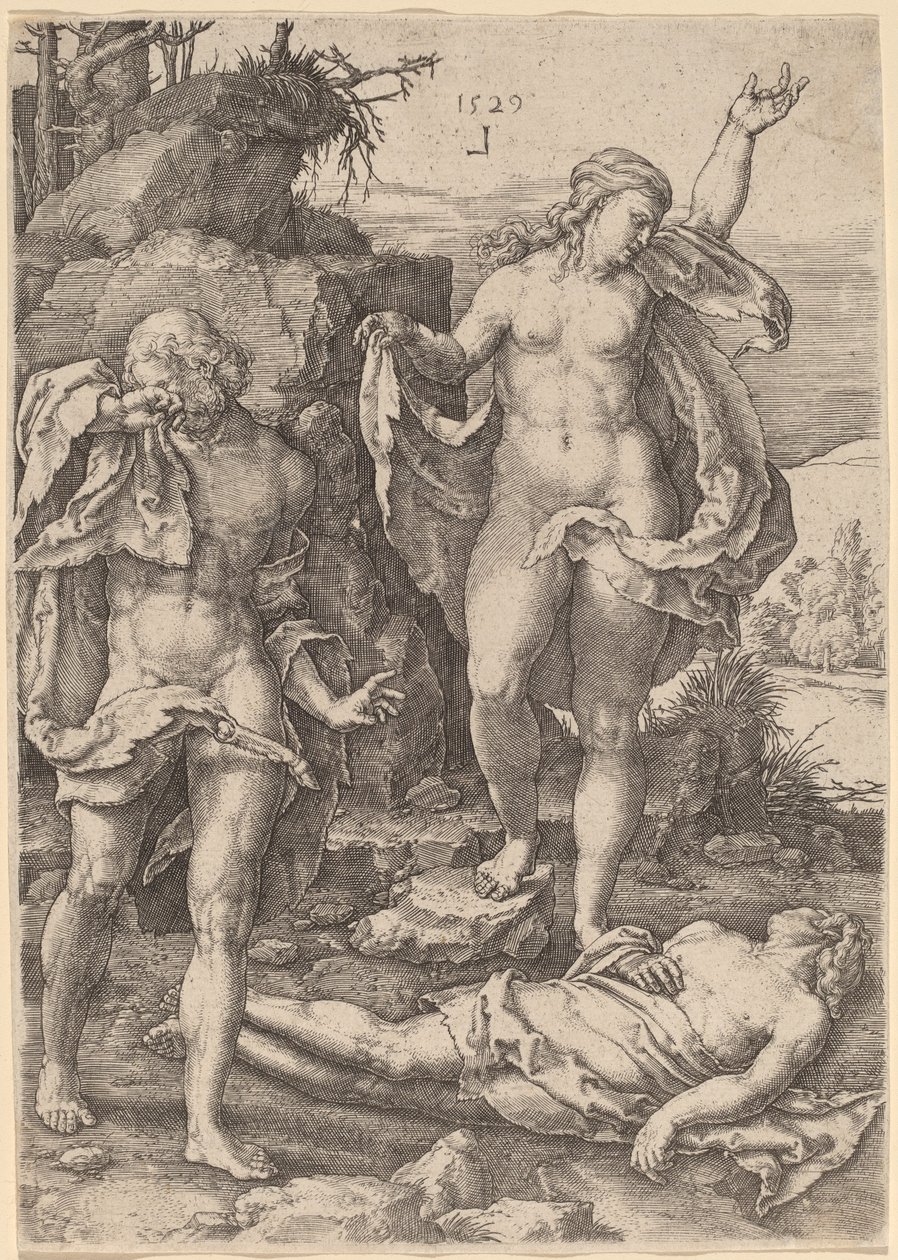 Adam a Eva naříkají nad smrtí Ábela od Lucas van Leyden