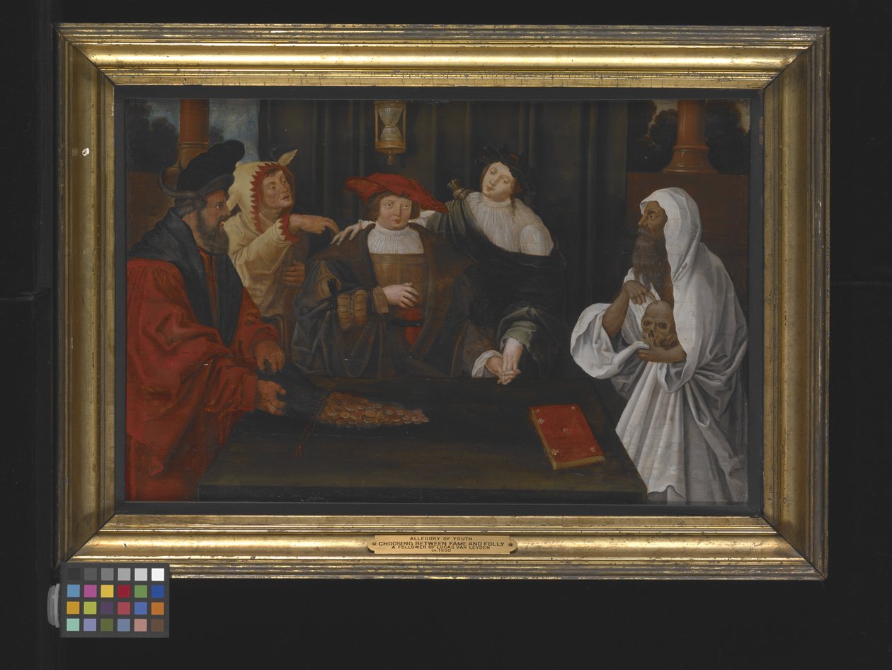 Alegorie mládí přecházející mezi slávou a bláznovstvím (olej na dřevě) od Lucas van Leyden