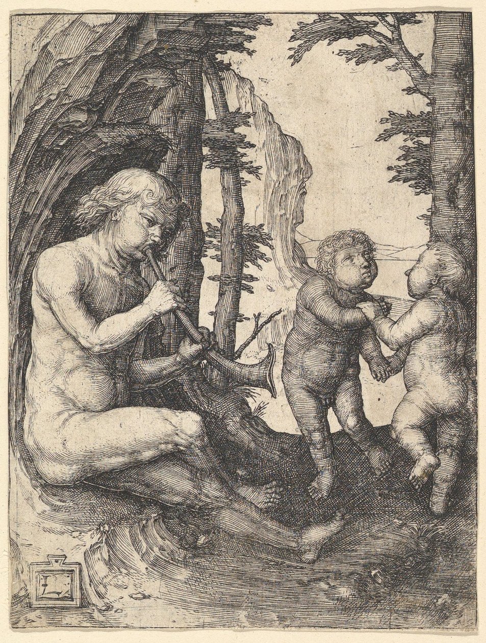 Chlapec s trubkou, ca. 1507. od Lucas van Leyden