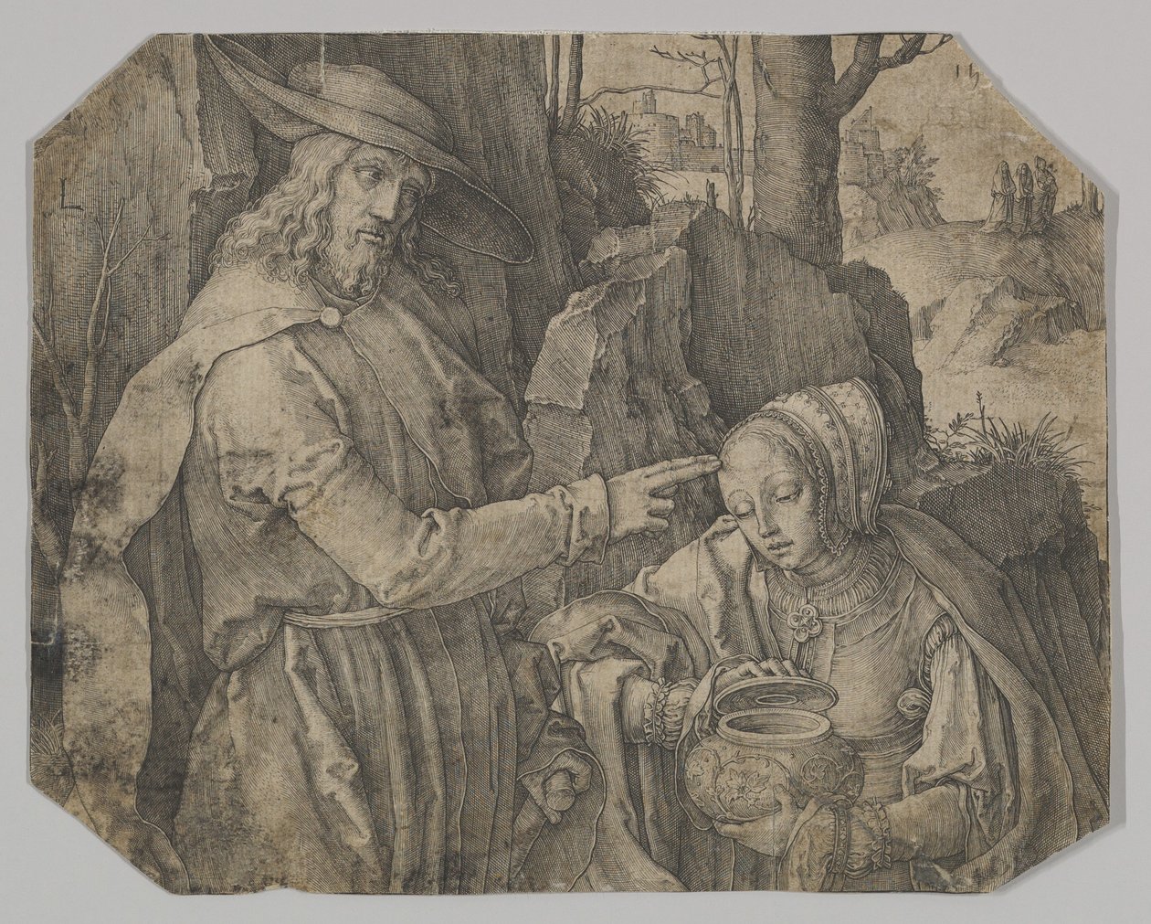 Kristus se zjevuje svaté Marii Magdaleně jako zahradníkovi, 1519. od Lucas van Leyden