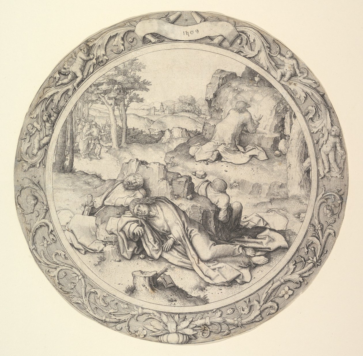 Kristus na Olivové hoře, z Kruhových pašijí, 1509. od Lucas van Leyden