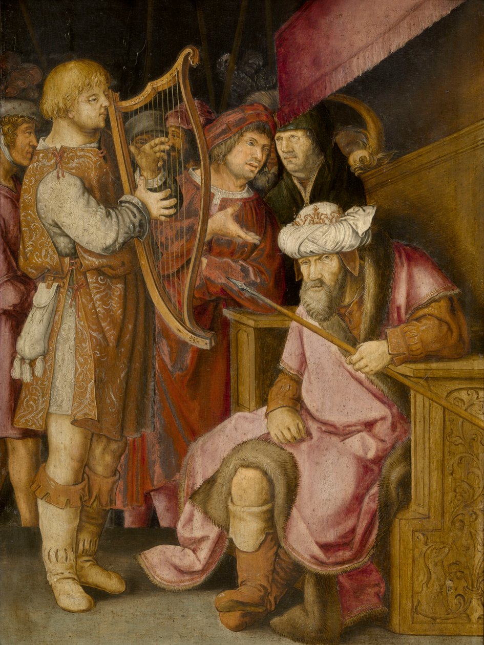 David hraje Saulovi na harfu od Lucas van Leyden