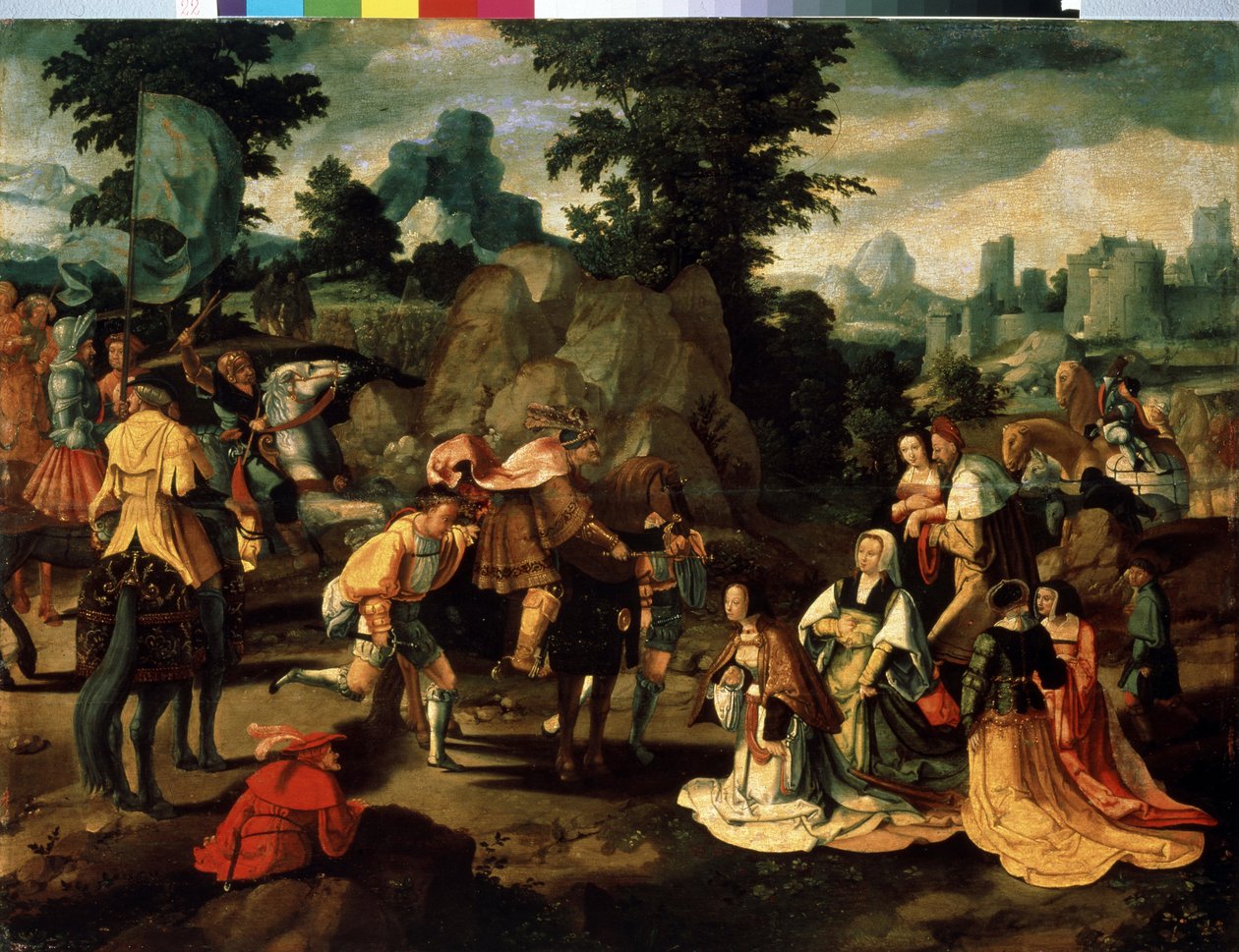 David a Abigail (Abigael, Abigail). Obraz Lucase van Leydena (1489/94-1533). Olej na dřevě. Renesanční dolnozemské umění. Muzeum západního a východního umění, Oděsa (Ukrajina) od Lucas van Leyden