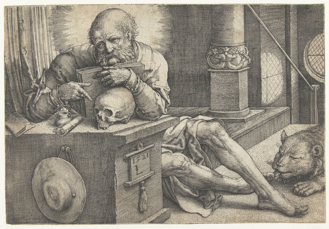 Svatý Jeroným ve své pracovně od Lucas van Leyden