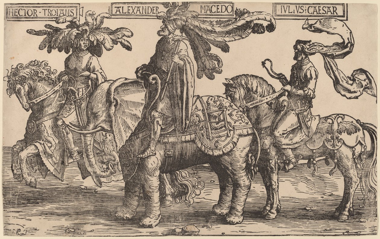Hektor Trójský, Alexandr Makedonský, Julius Caesar od Lucas van Leyden
