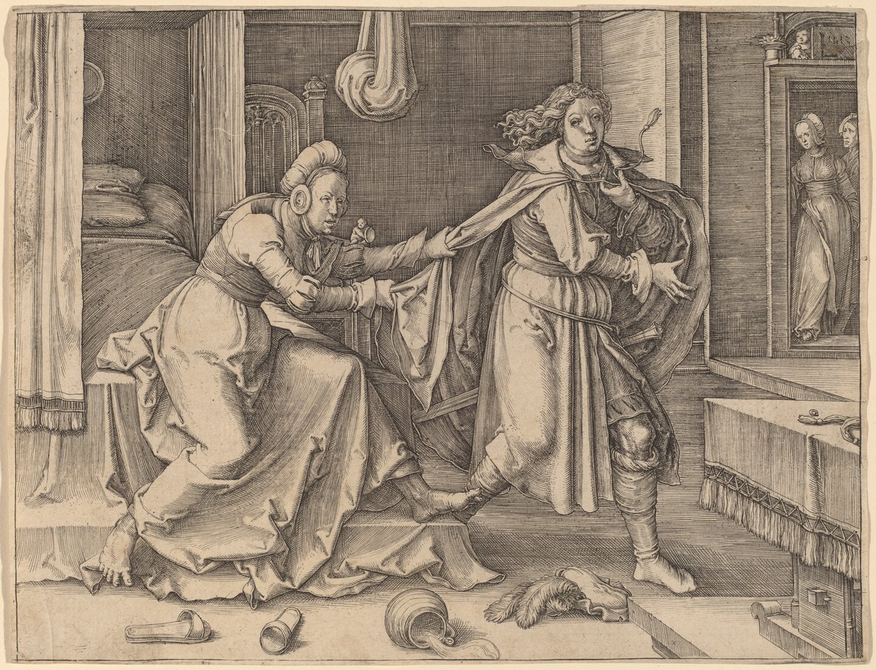 Joseph uniká Potifarově ženě od Lucas van Leyden