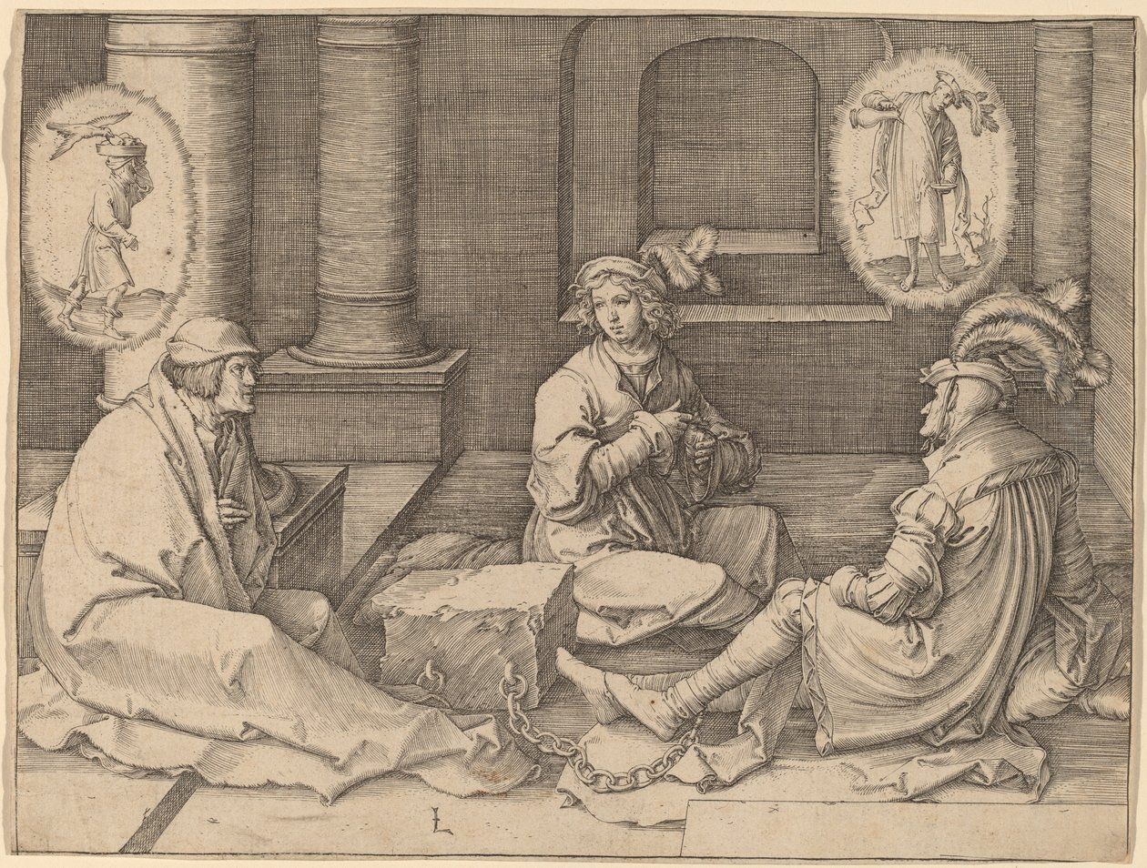Joseph vykládá sny ve vězení od Lucas van Leyden