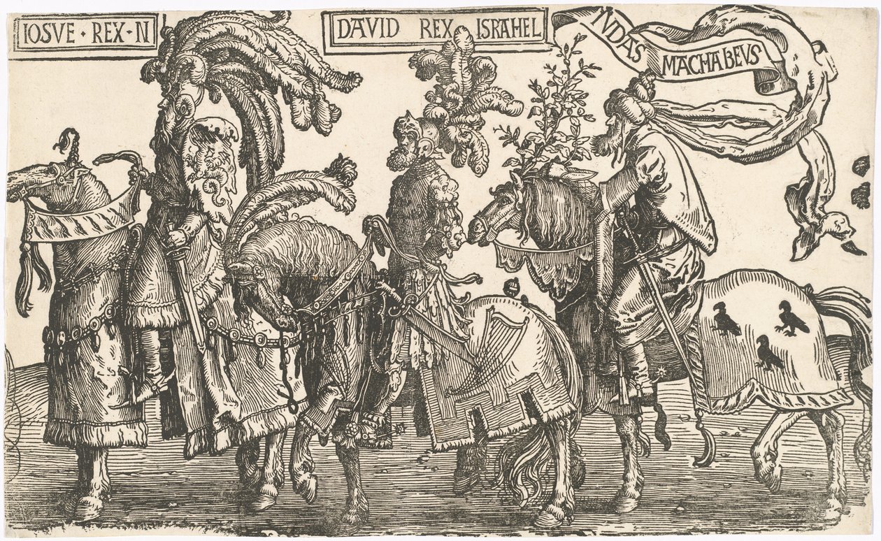 Joshua, David, Juda Makabejský od Lucas van Leyden
