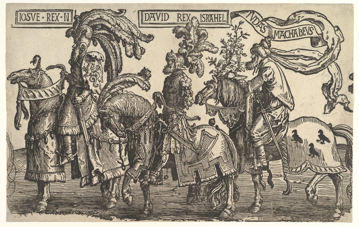 Joshua, David a Judas Maccabee, z Devět hrdinů, ca. 1520. od Lucas van Leyden