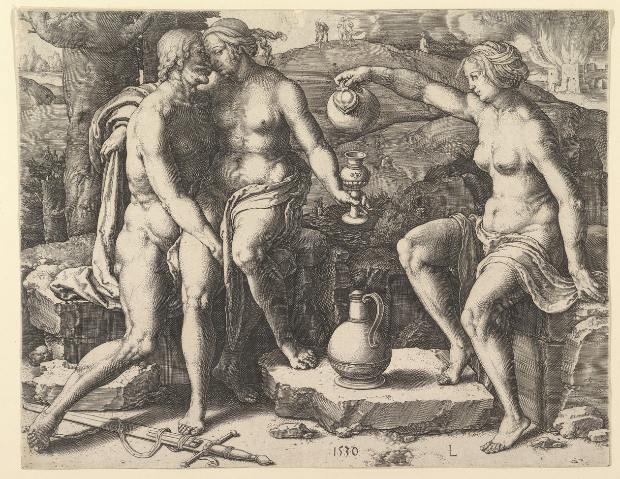 Lot a jeho dcery, 1530. od Lucas van Leyden