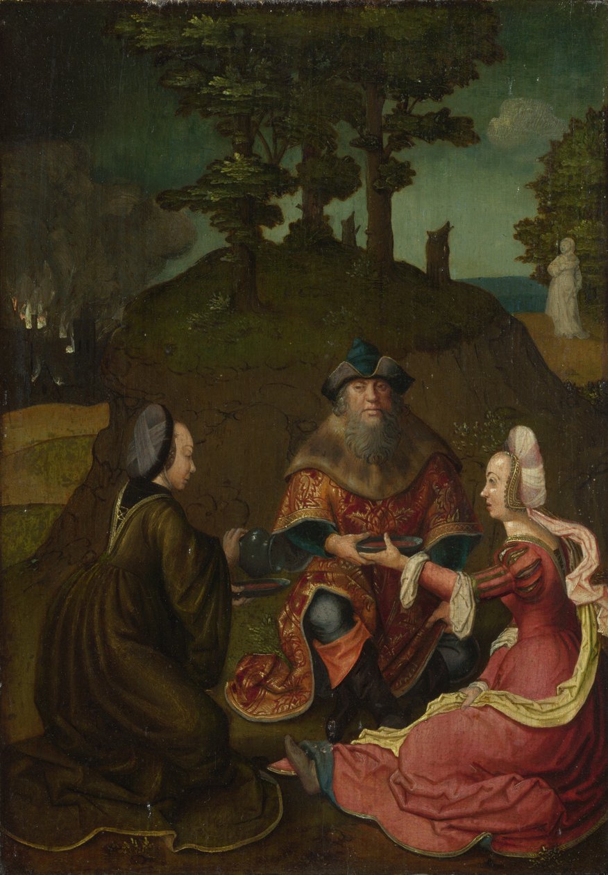 Lotovy dcery pijí svému otci víno, 1508-1512 od Lucas van, Leyden
