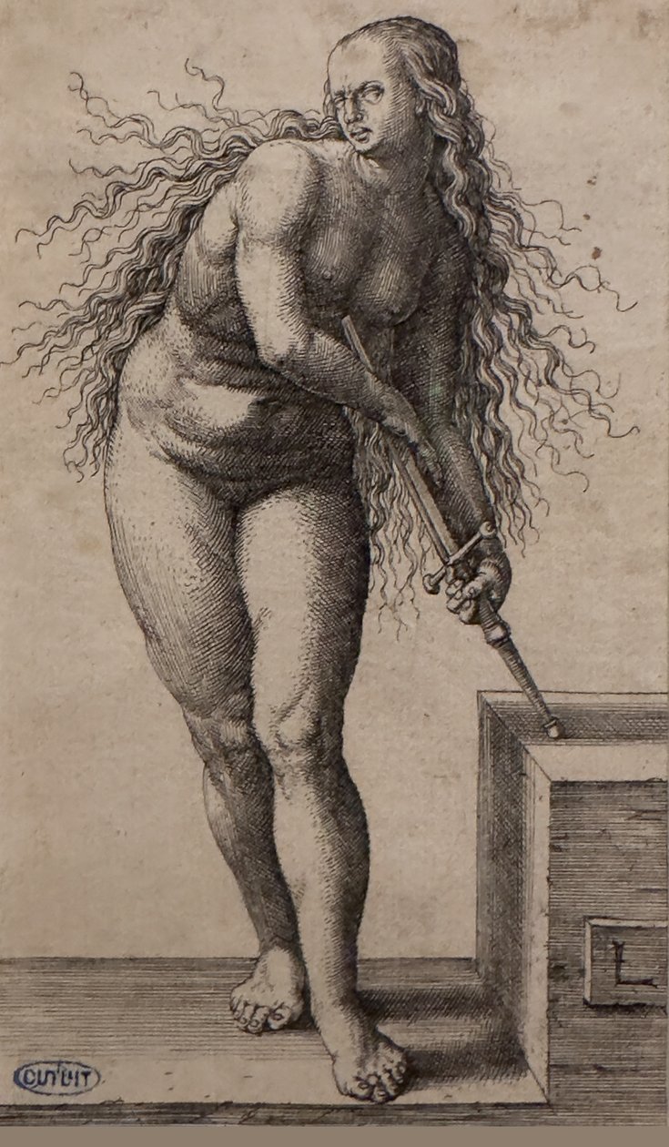Lukréciina sebevražda, mezi lety 1514 a 1515 (rytina) od Lucas van Leyden