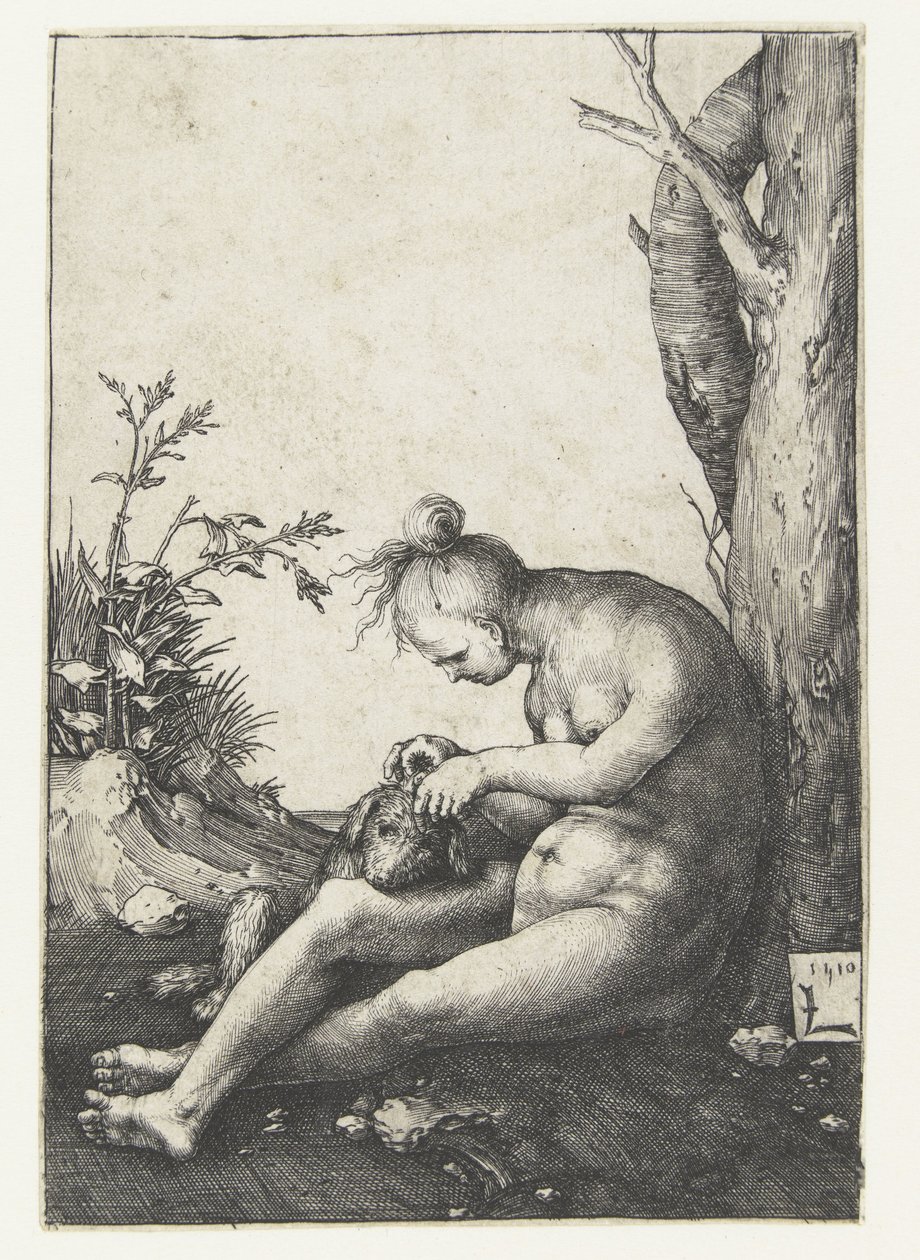 Nahá žena se psem od Lucas van Leyden