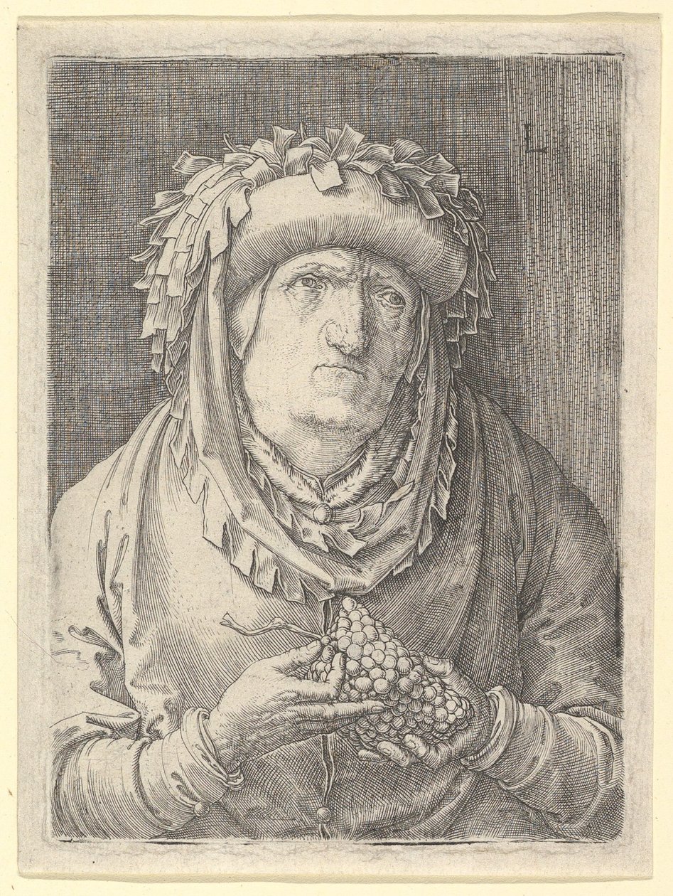 Stará žena s hrozny, ca. 1523. od Lucas van Leyden
