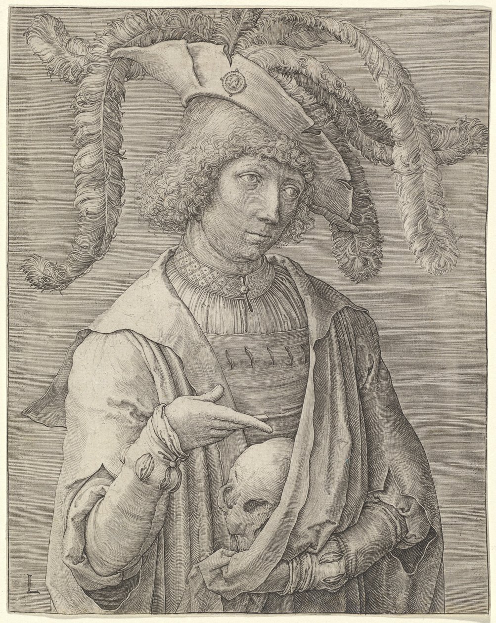 Portrét mladého muže s lebkou od Lucas van Leyden