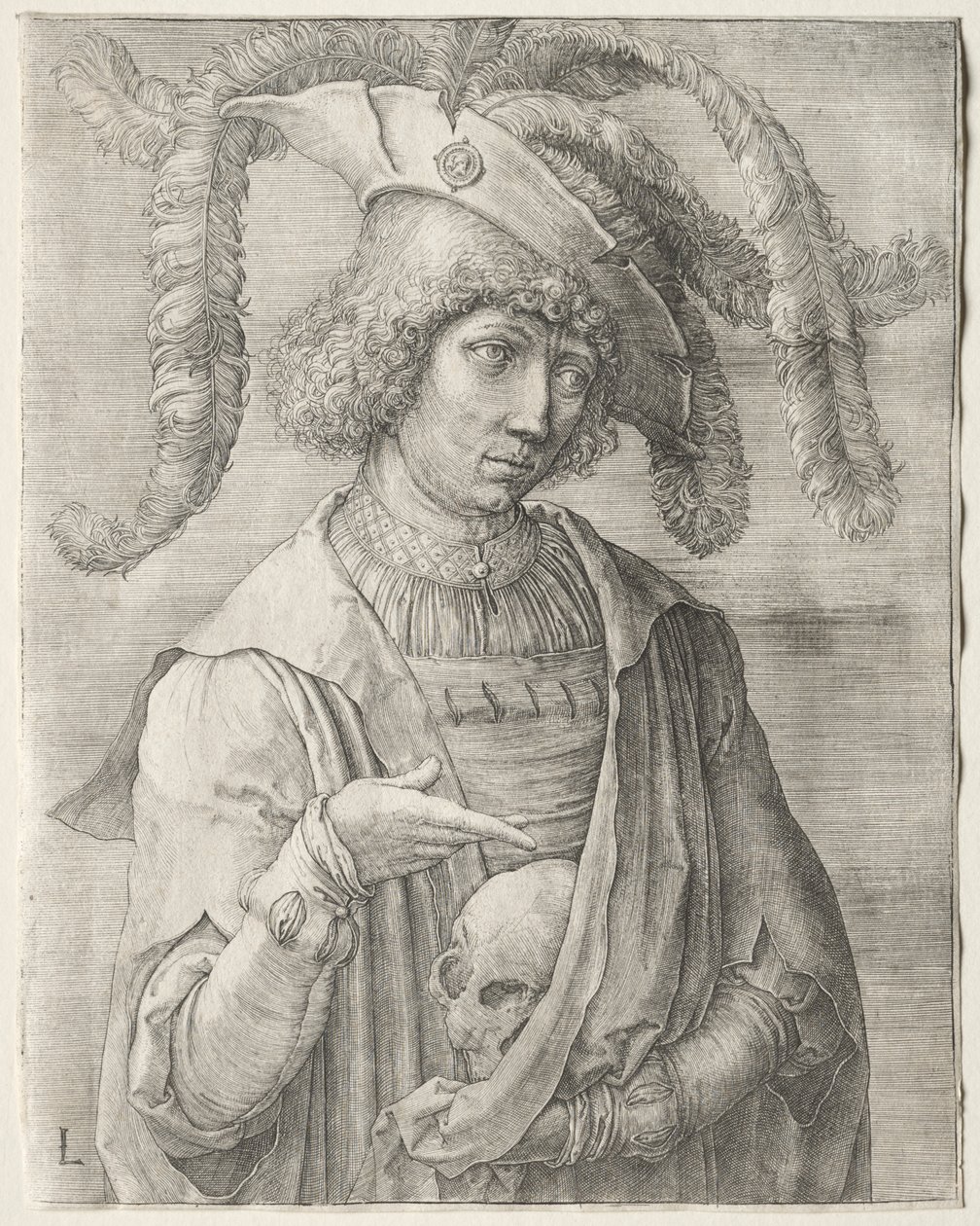 Portrét mladého muže s lebkou od Lucas van Leyden