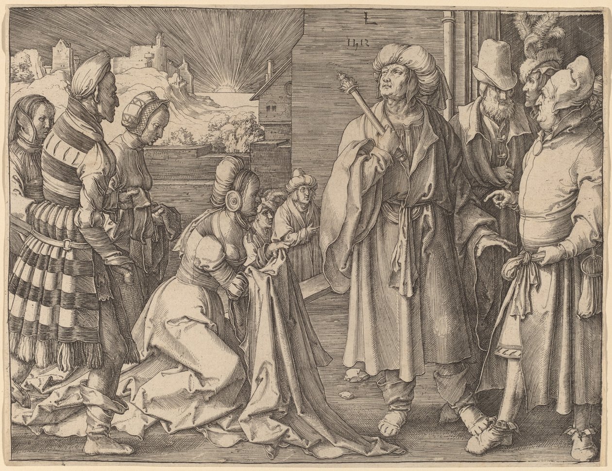 Potifarova žena obviňuje Josefa od Lucas van Leyden