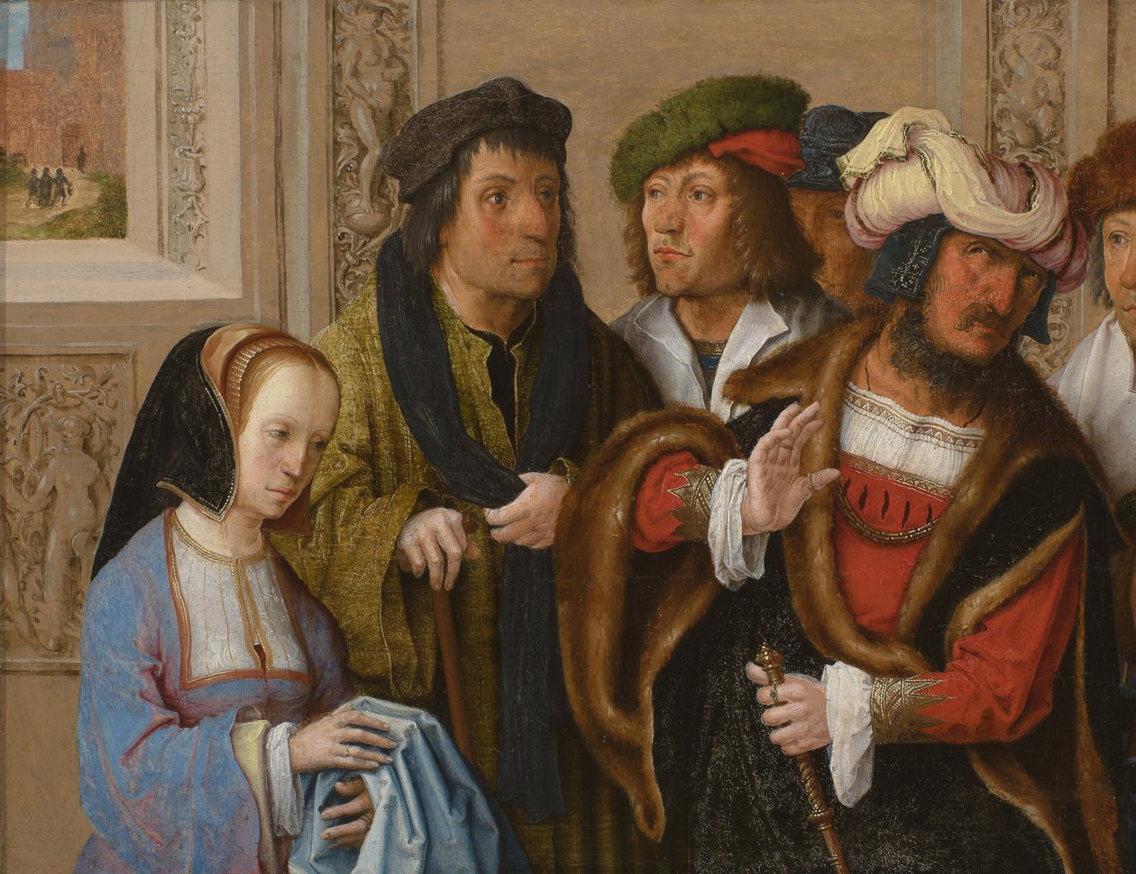 Potifarova žena vystavuje Josefův oděv, c. 1512 od Lucas van Leyden