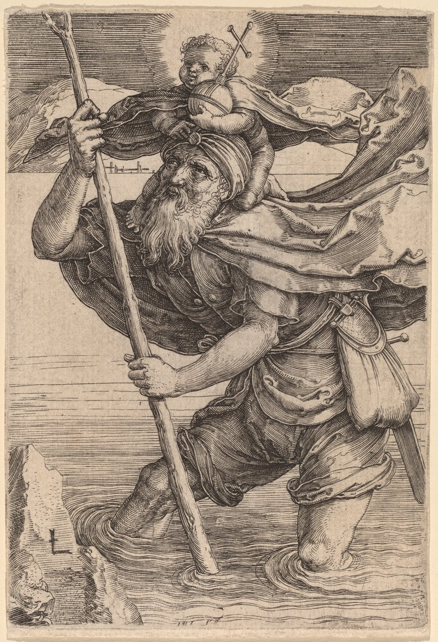 Svatý Kryštof nesoucí Jezulátko od Lucas van Leyden