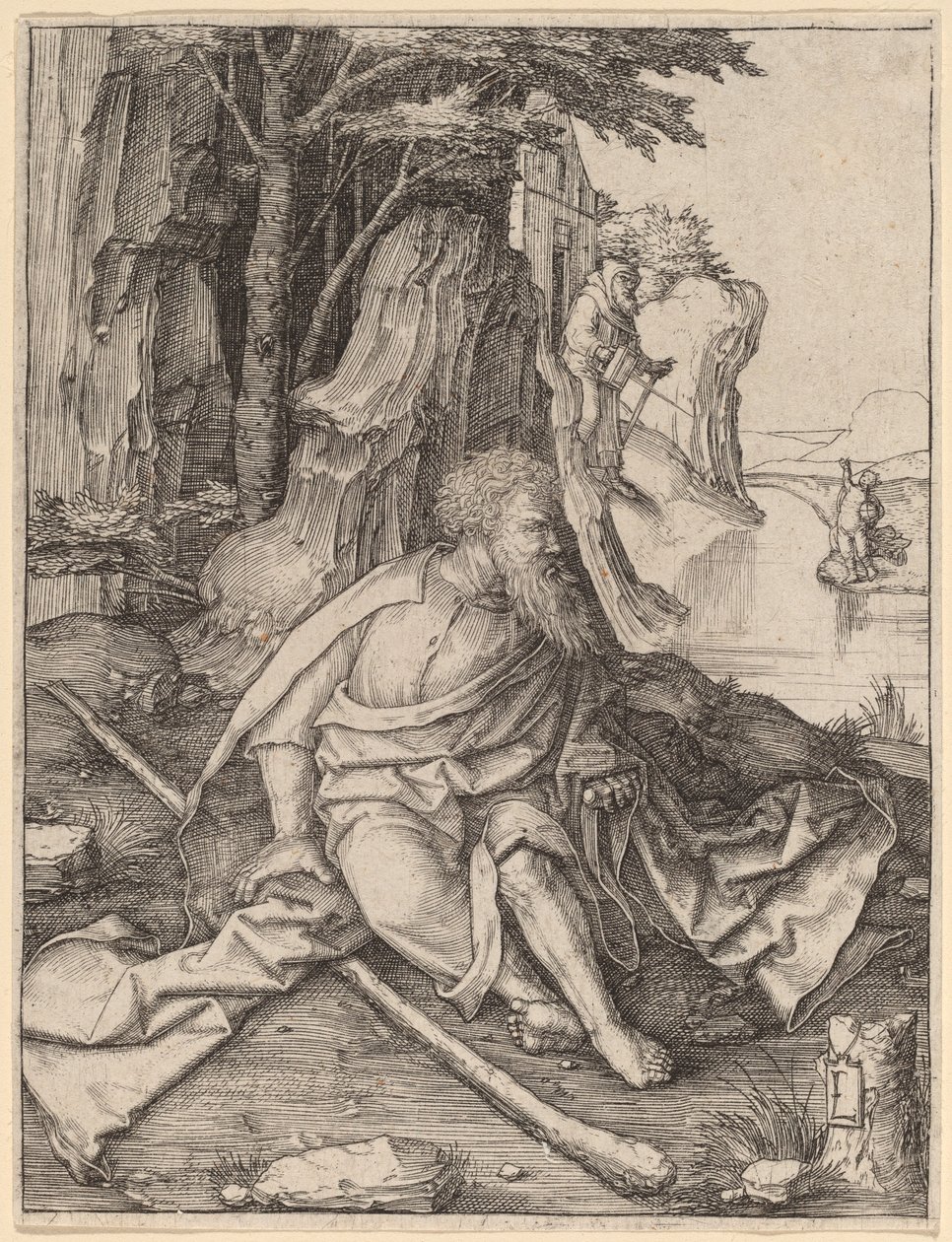 Svatý Kryštof na hranici řeky od Lucas van Leyden