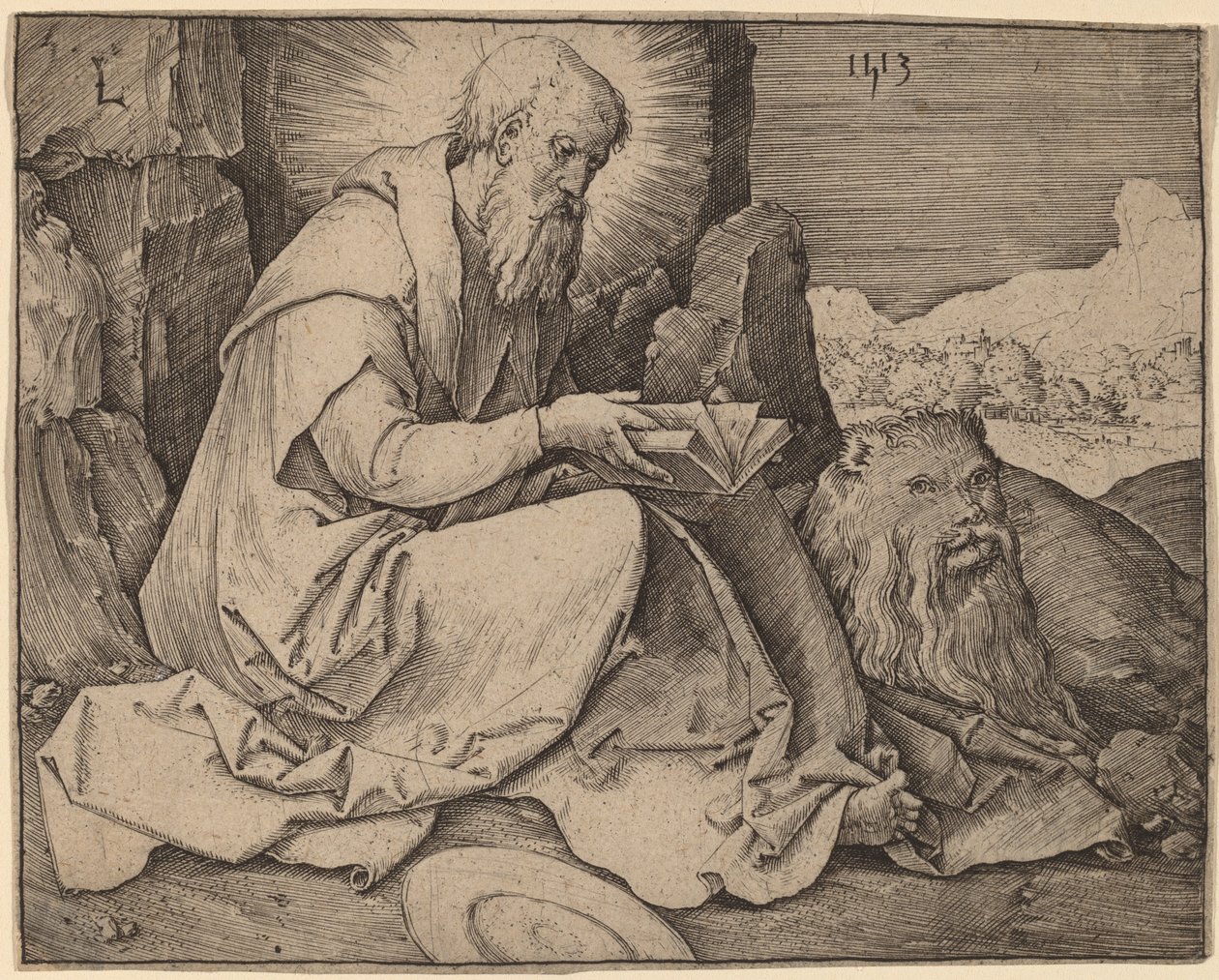 Svatý Jeroným v krajině od Lucas van Leyden