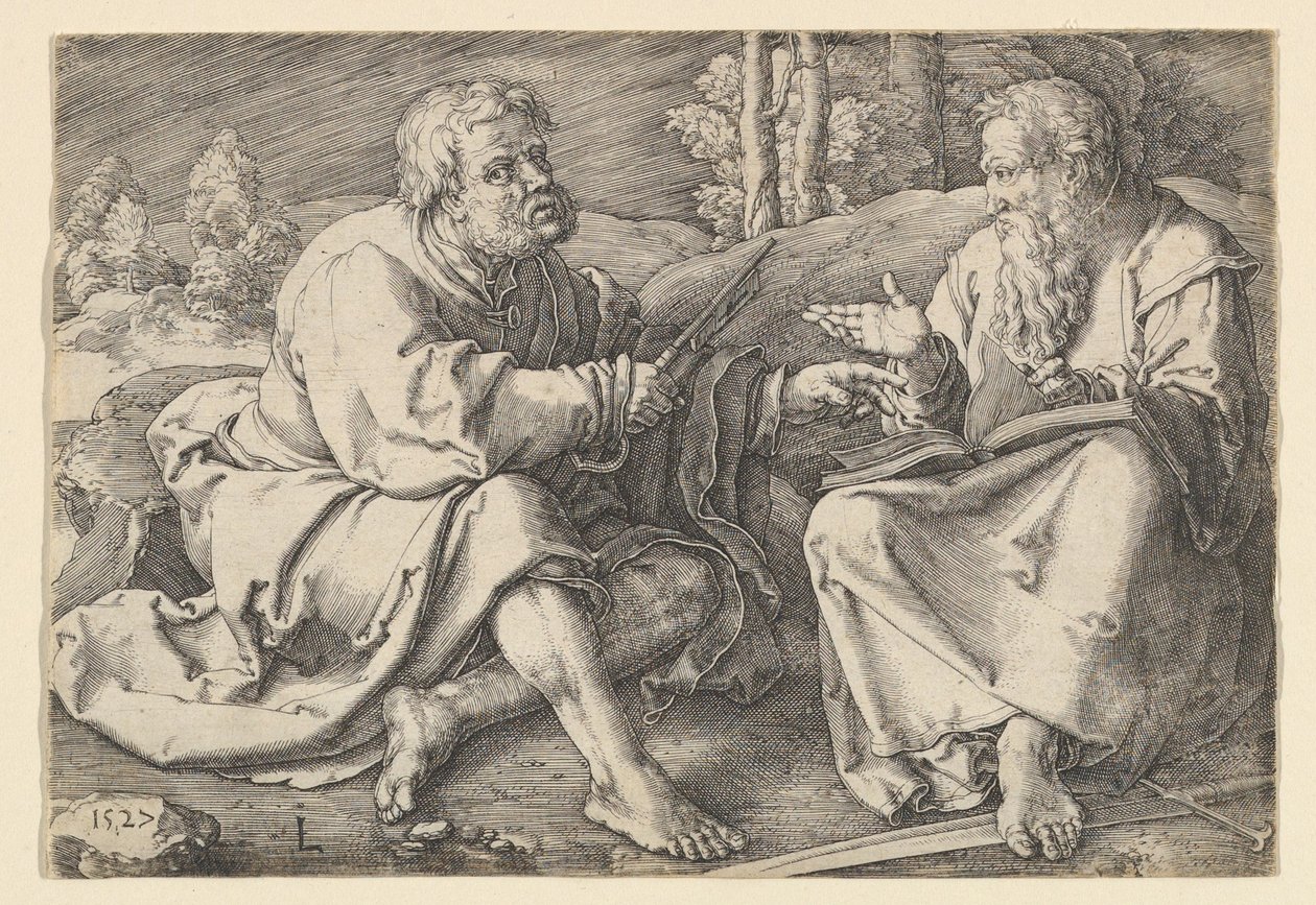 Sts. Petra a Pavla sedící v krajině, 1527. od Lucas van Leyden