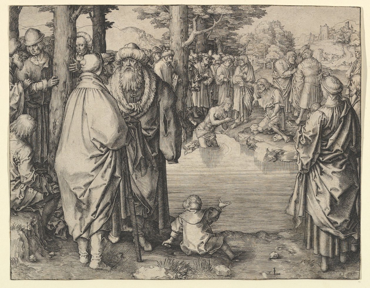 Křest Krista v řece Jordánu od Lucas van Leyden