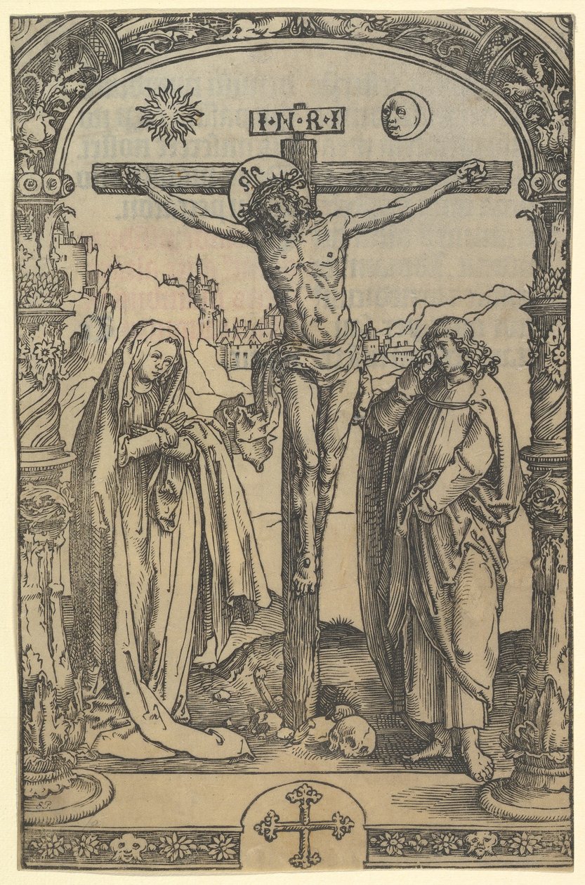 Ukřižování použité v Missale Traictense Utrecht Missal, Leiden, 1514, asi 1512. od Lucas van Leyden