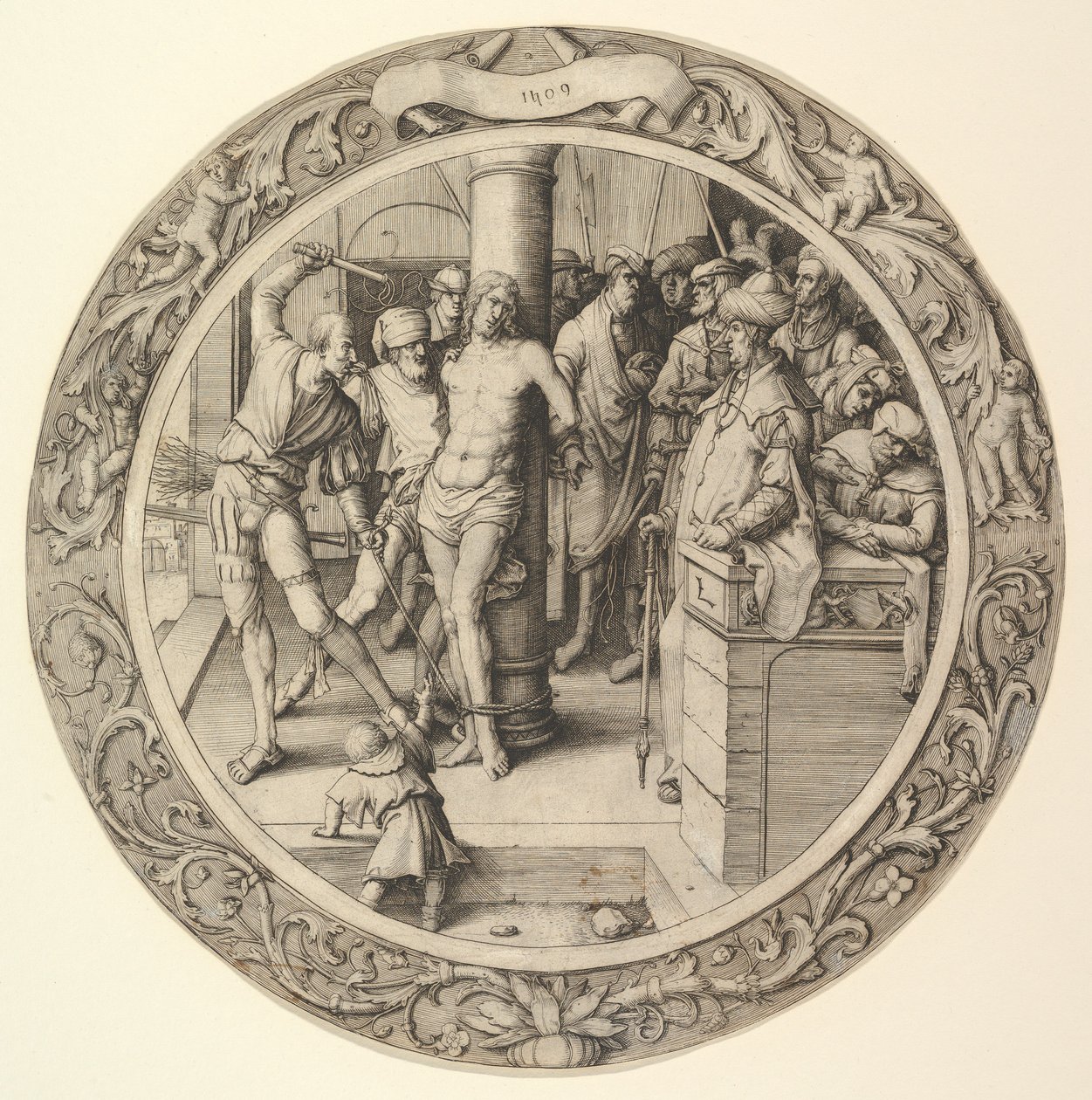 Bičování, z Kruhové vášně, 1509. od Lucas van Leyden