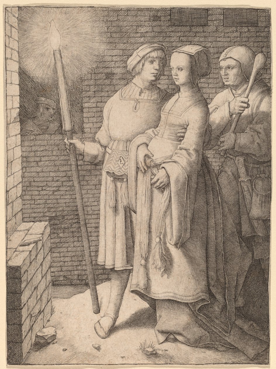 Muž s pochodní a žena následovaná bláznem od Lucas van Leyden