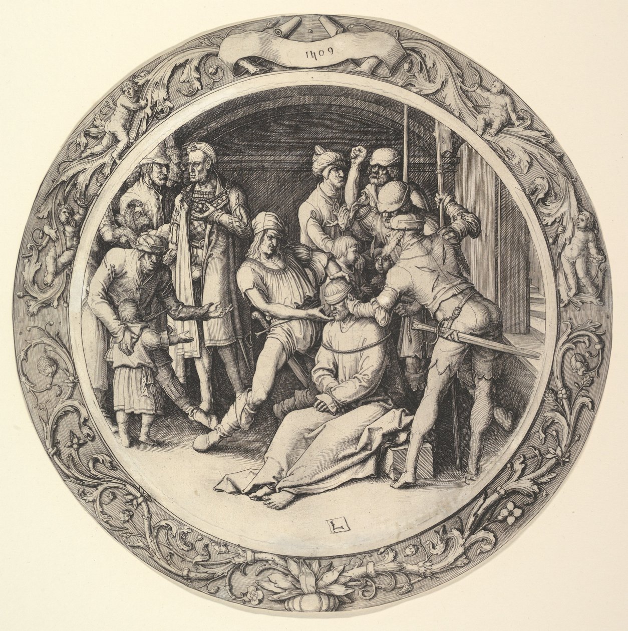 Posmívání se Kristu, z Kruhových pašijí, 1509. od Lucas van Leyden