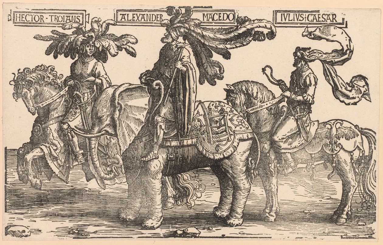 Devět hrdinů: Hektor Trójský, Alexander Makedonský, Julius Caesar, 1515-1517. od Lucas van Leyden