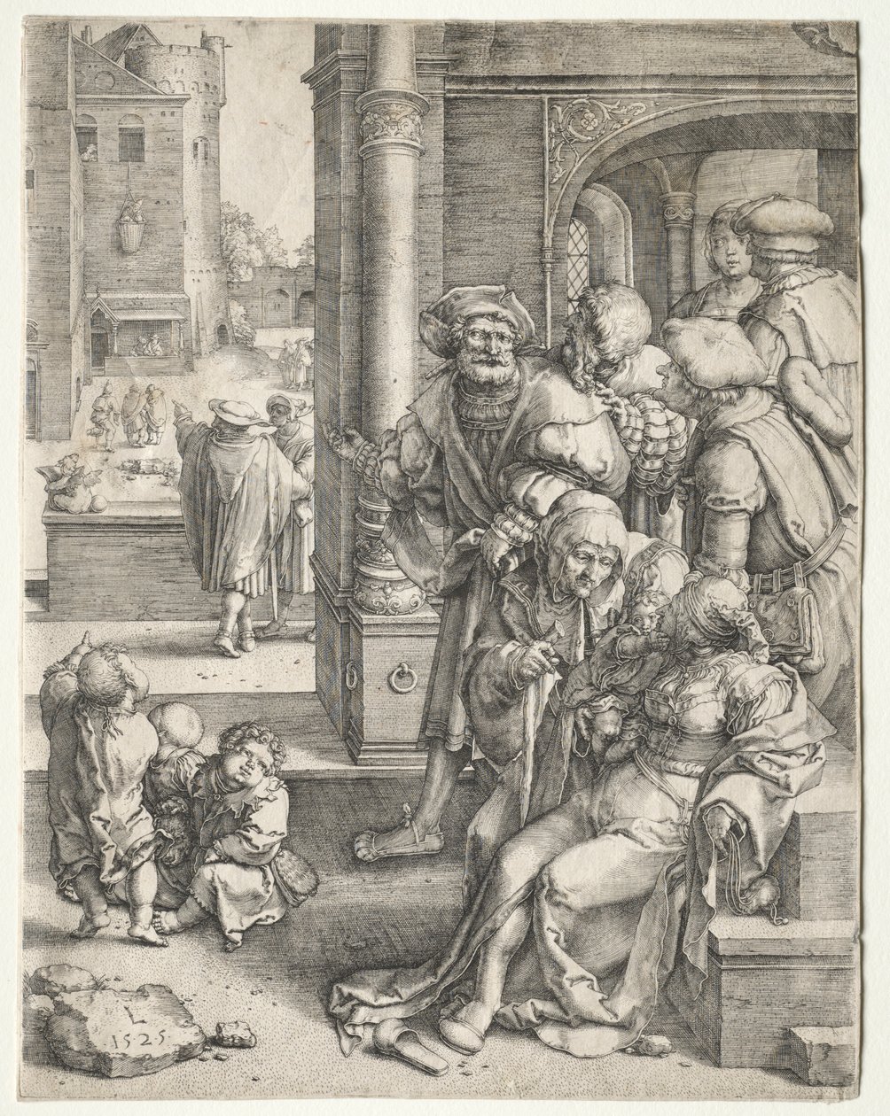 Básník Virgil zavěšený v koši, 1525. od Lucas van Leyden